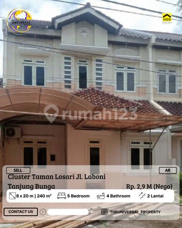 Dijual Rmh 2Lt Taman Losari 2000 Jl. Eboni Tj Bunga 2,9 M Ar