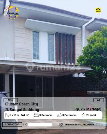 Dijual Rmh 2Lt Green City Sungai Saddang Siap Huni 2,7 M Nego Ar