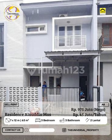 Dijual/Disewakan Rmh 2Lt Residence Alauddin Mas 975 Juta Nego Ar
