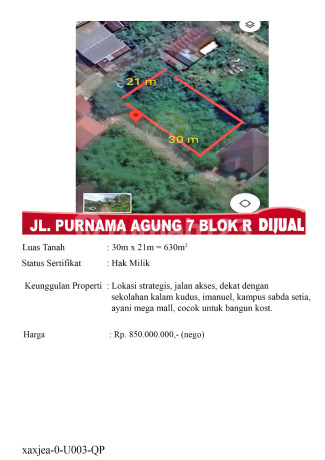 Tanah Siap Bangun Lokasi Purnama Agung 7 Pontianak Uk30x21