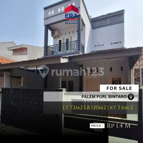 Rumah Cantik Di Palem Puri Bintaro, Lt 72m² / Lb 120m², 3kt+2km – 1,4 M Nego Tipis!