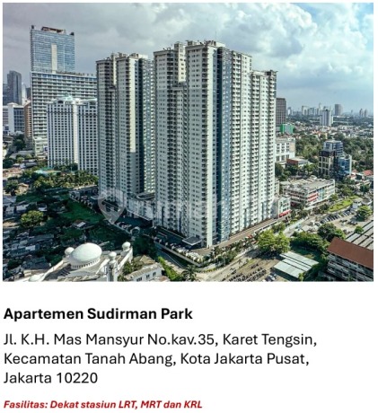 For Sale Sudirman Park Apartment Type 2 Bedrooms Tower A Furnished