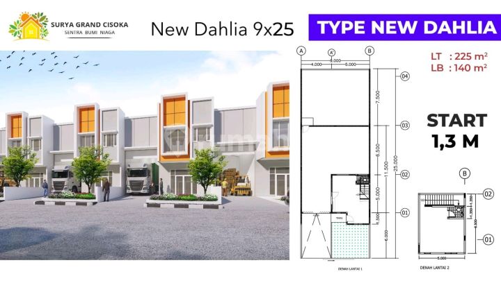 Ruko Gudang New Dahlia 9x25 Surya Grand Cisoka - Tangerang, Land Area 225, Building Area 140, Starting from 1.3 Billion.