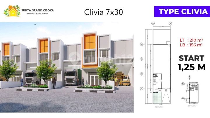 Clivia 7x30 Warehouse-Shophouse Surya Grand Cisoka - Floor Area 210, Land Area 156 Starting at 1.25 M
