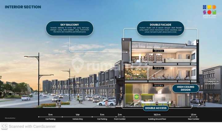 Jual 3 Ruko Gandeng Hudson Studio Loft Siap Pakai Parkiran Luas