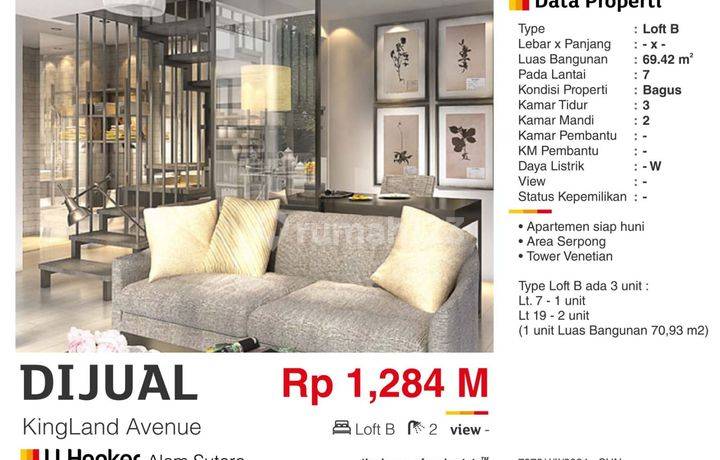 Di Jual Cepat Apartemen Kingland Avenue 3br Tangerang