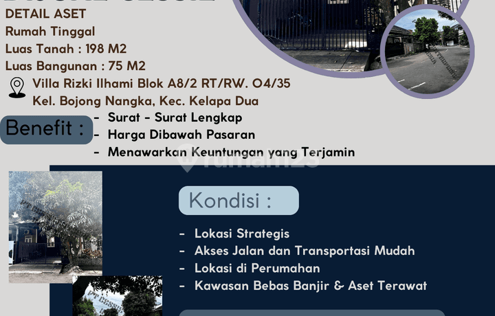 DIJUAL RUMAH VILLA RIZKI ILHAMI BLOK A8/2 BOJONG NANGKA, KELAPA DUA -  VIA CESSIE