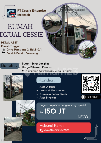 DIJUAL RUMAH GRIYA PAMULANG 2 BLOK E-2/1 PONDOK BENDA PAMULANG - VIA CESSIE DIJUAL RUMAH GRIYA PAMULANG 2 BLOK E-2/1 PONDOK BENDA PAMULANG - VIA CESSIE
