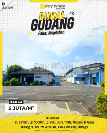 Dijual Gudang Palur Mojolaban, Strategis, Siap Pakai