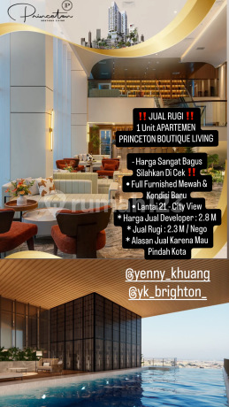 Jual Rugi 1 Unit Apartemen Princeton Boutique Living