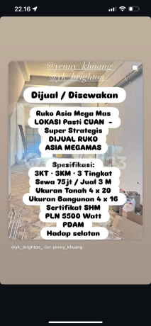 Ruko Bisnis di Jalan Asia Mega Mas  LOKASI  Super Strategis