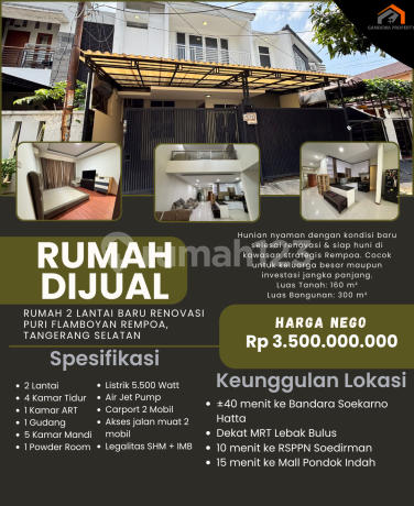 Rumah 2 Lantai Baru Renovasi - Puri Flamboyan Rempoa, Tangerang Selatan