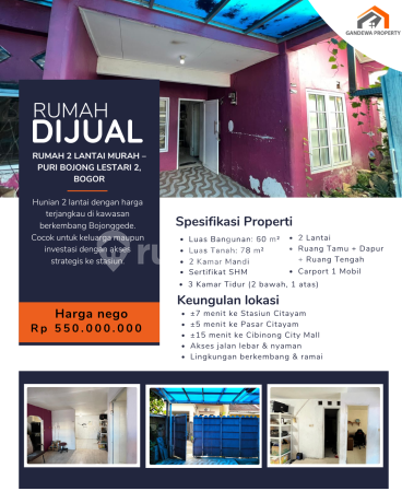 Rumah 2 Lantai Murah - Puri Bojong Lestari 2, Bogor