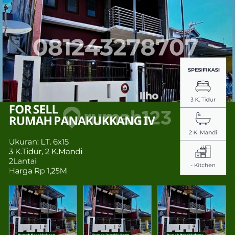 Dijual Rumah 2 Lantai SHM Panakkukang IV Makassar 6x15