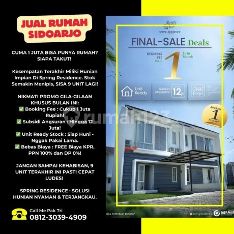 Only 1 Million!! - 2-Story House Ready to Occupancy in Spring Residence Housing Estate, Candi Sidoarjo