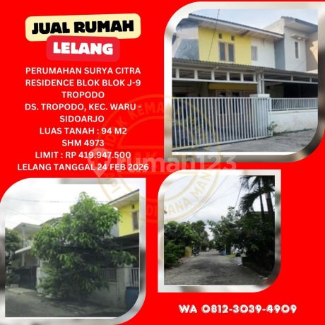 Jual Rumah Lelang Bank di Sidoarjo (Surya Citra Residence Tropodo) : Lelang Kpknl