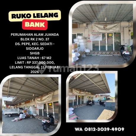 Dijual Ruko Via Lelang Sidoarjo (Alam Juanda - Pepe Sedati) - Lelang Kpknl