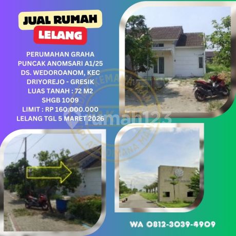 Jual Rumah Lelang Bank di Gresik (Graha Puncak Anomsari - Driyorejo) : Lelang Kpknl