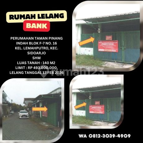 Jual Rumah Lelang Bank di Sidoarjo (Taman Pinang Indah) - Lelang Kpknl