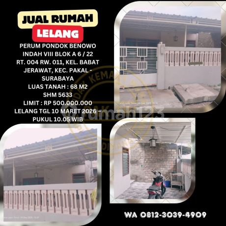 Jual Rumah Lelang Bank di Benowo Surabaya (Perum Pondok Benowo Indah) - Lelang Kpknl