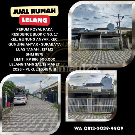 Jual Rumah Lelang Bank di Gunung Anyar Surabaya (Perum Royal Paka Residence) - Lelang Kpknl Jual Rumah Lelang Bank di Gunung Anyar Surabaya (Perum Royal Paka Residence) - Lelang Kpknl