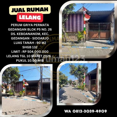 Jual Rumah Lelang Bank di Gedangan Sidoarjo (Griya Permata Gedangan) - Lelang Kpknl