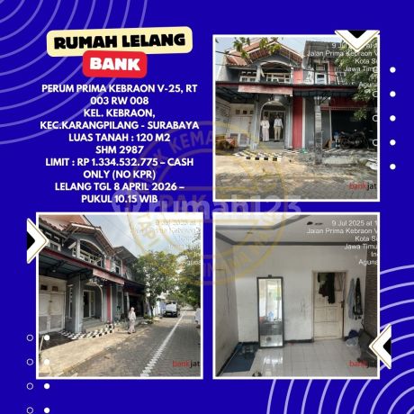 Dijual Rumah Via Lelang di Karangpilang Surabaya (Perum Prima Kebraon) - Lelang Kpknl