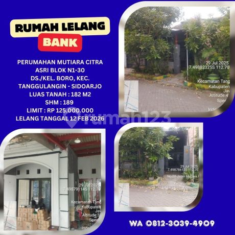 Jual Rumah Lelang Bank di Tanggulangin (Perum Mutiara Citra Asri) Sidoarjo - Lelang Kpknl Jual Rumah Lelang Bank di Tanggulangin (Perum Mutiara Citra Asri) Sidoarjo - Lelang Kpknl
