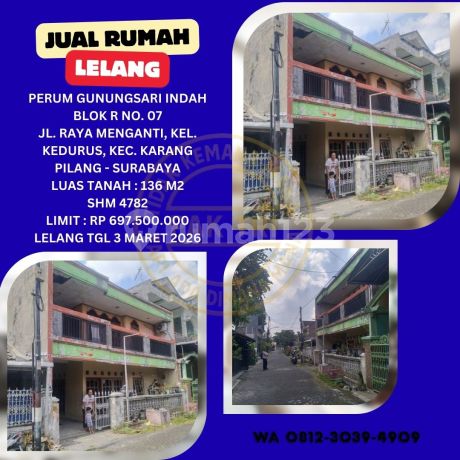 Jual Rumah Lelang Bank di Surabaya (Gunungsari Indah) : Lelang Kpknl Jual Rumah Lelang Bank di Surabaya (Gunungsari Indah) : Lelang Kpknl