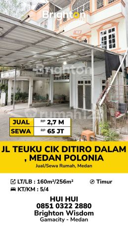 Rumah Lebar 8Mtr Lokasi Prime Inti Kota Jl Teuku Cik Ditiro Medan