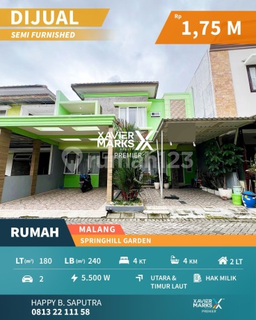 Rumah 2 Lantai Semifurnish Di Perum Springhill Garden, Malang