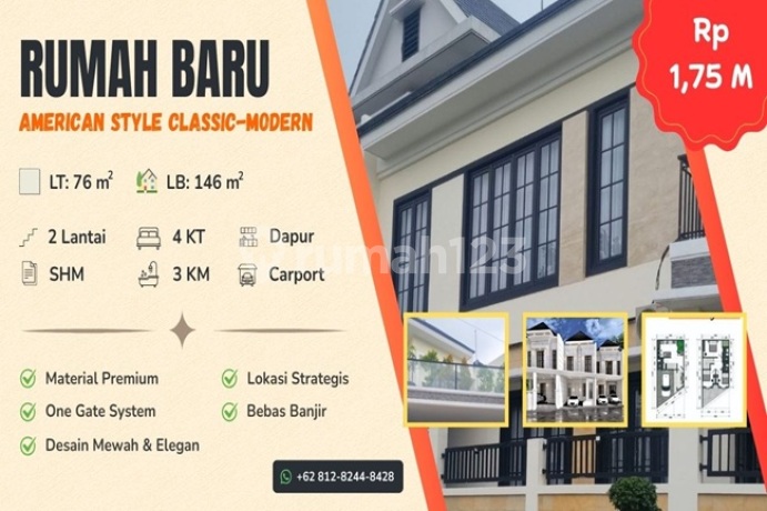[Eksklusif] - Dijual Rumah Baru American Style Classic Modern di Komplek Prapen Saronojiwo