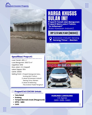 (Langsung Pemilik)Dijual Bu Properti Tanah dan Bangunan Baru Berjalan Kurang 2 Tahun di Kawasan Industri Serang Timur Banten