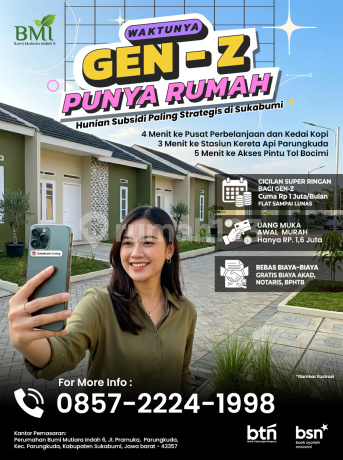 Rumah untuk Gen-Z, Cicilan Ringan 1 Jutaan/Bulan, Hunian Subsidi Strategis Hanya 3 Menit ke Stasiun