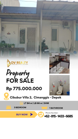 Dijual Rumah Lokasi Strategis di Cibubur Villa 2