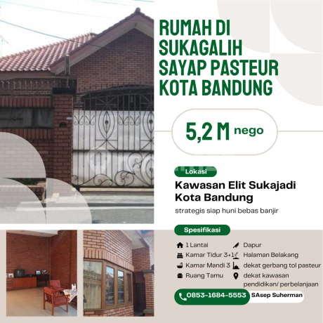 House in Sukagalih, Pasteur Wing, Bandung City, ready to occupy, no flooding.