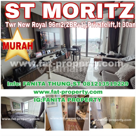 Cheap! For Sale St Moritz Apartment on Jl Puri Indah, West Jakarta. New Royal Tower, 96M2 on the 30th Floor.