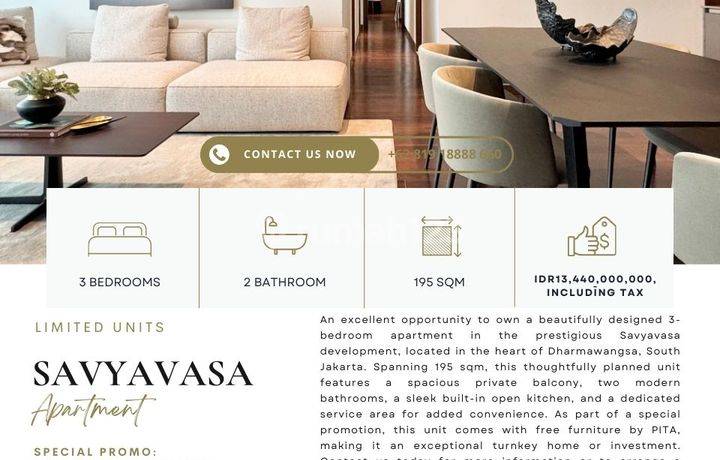 Savyavasa, 3BR 195sqm, PROMO FURNITURES from PITA