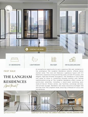 Langham Residence, 3+1BR 356sqm, Harga termurah dan TIPE LANGKA. Langham Residence, 3+1BR 356sqm, Harga termurah dan TIPE LANGKA.