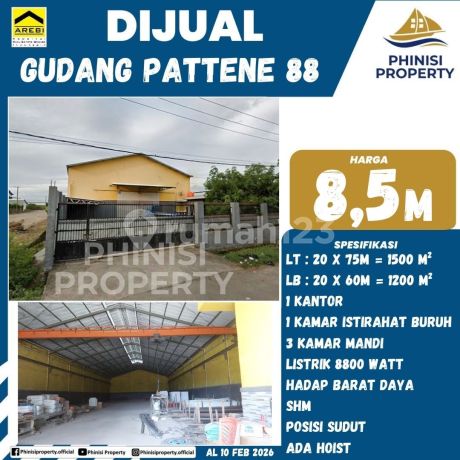 Dijual Gudang di Pergudangan Pattene 88