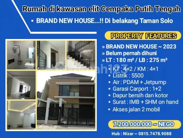 Rumah baru 2023 dekat Taman Solo Cempaka Putih Tengah elit tenang