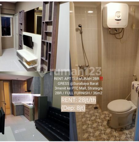 Furnish Lengkap+termurah: Apart Cbd 2br Surabaya Barat, View Pool+city, Rent 28jt/thn Nett Spt Hrg Kost [free Cuci Ac 1x]; Jual 255jt Cash Keras!
