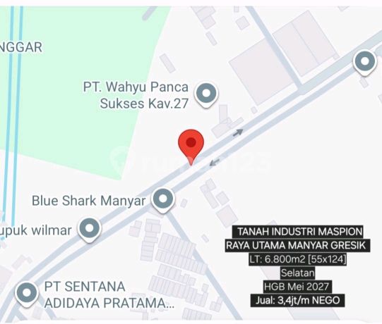 Tanah Industri Termurah Nol Jln Raya Di Maspion Manyar Gresik Hanya 3.4jt/m.