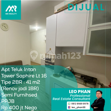 Apartement Teluk Intan Tower Saphire Lt 16, 2BR (Renov jadi 1BR), Semi Furnished, PPJB