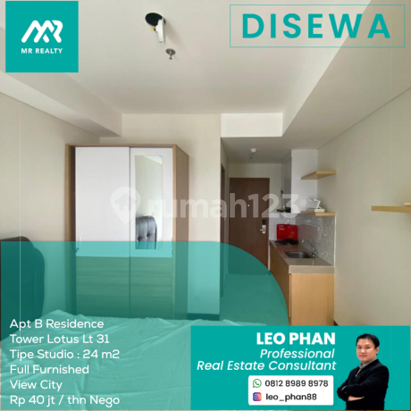 Apartement B Residence Bsd Tower Lotus Lt 31, Studio, Full Furnished