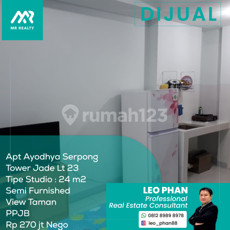Apartement Ayodhya Serpong Tower Jade Lt 23, Studio, Semi Furnished