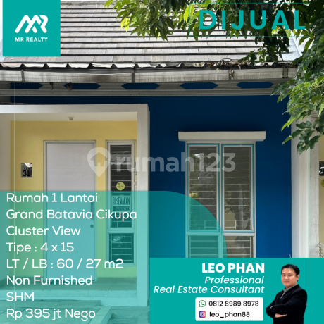 Rumah 1 Lantai Grand Batavia Cluster View, Tipe 4x12, LT/LB 60/27 m2, Non Furnished, SHM