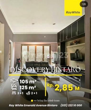 Rumah Harga Murah, Jarang Ada! Lokasi Strategis; Dekat Akses Tol, Stasiun KRL, Mall, Rs, Dll di Discovery Residence, Bintaro Jaya, Tangerang Selatan.