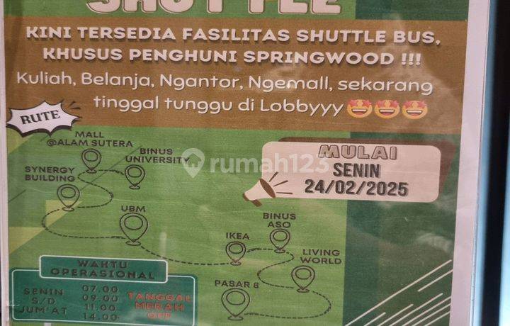 Bisa Kpa & Cash Apartemen Springwood Alam Sutera Dekat Binus 