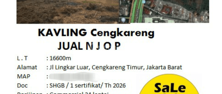 Di Jual Kav Komersil Zona Ungu Pinggir Jalan Raya Utama Lingkar Luar 1